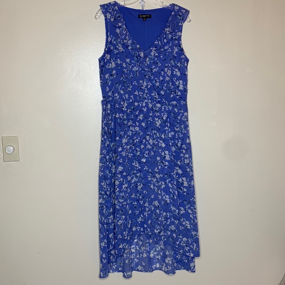 INC Midi Dress Blue Floral Faux Wrap Ruffle Detail V-Neck Sleeveless Romantic - Picture 10 of 10